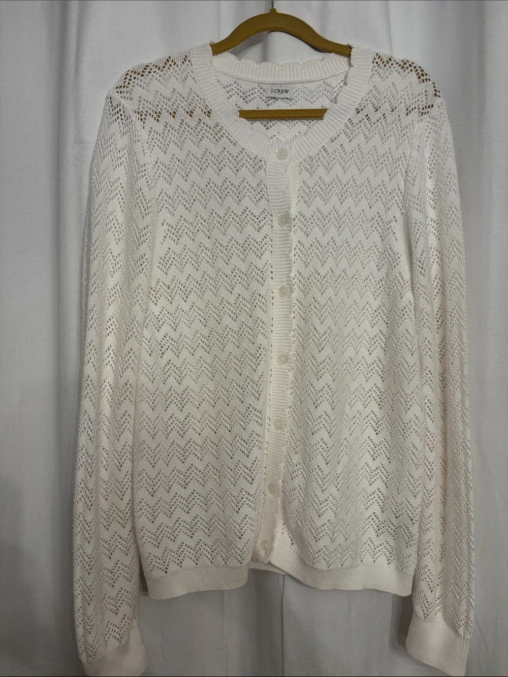 J. Crew Cream Openwork Knit Cardigan